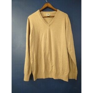 LL Bean Men's Sz Lg Beige V-Neck Pullover Sweater,  Long-Sleeve Cotton Cashmere.